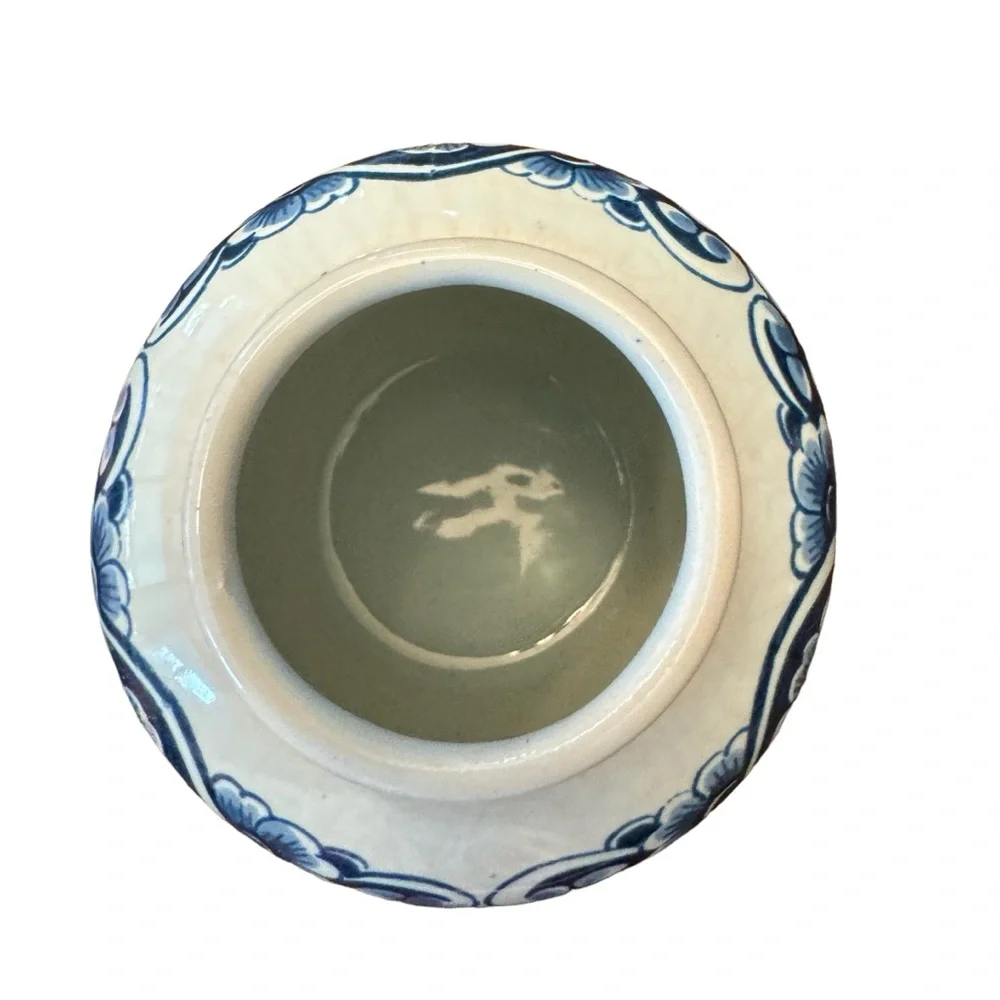 Vintage 1960s Danish Delft Fine Porcelain Ginger Jar With Lid